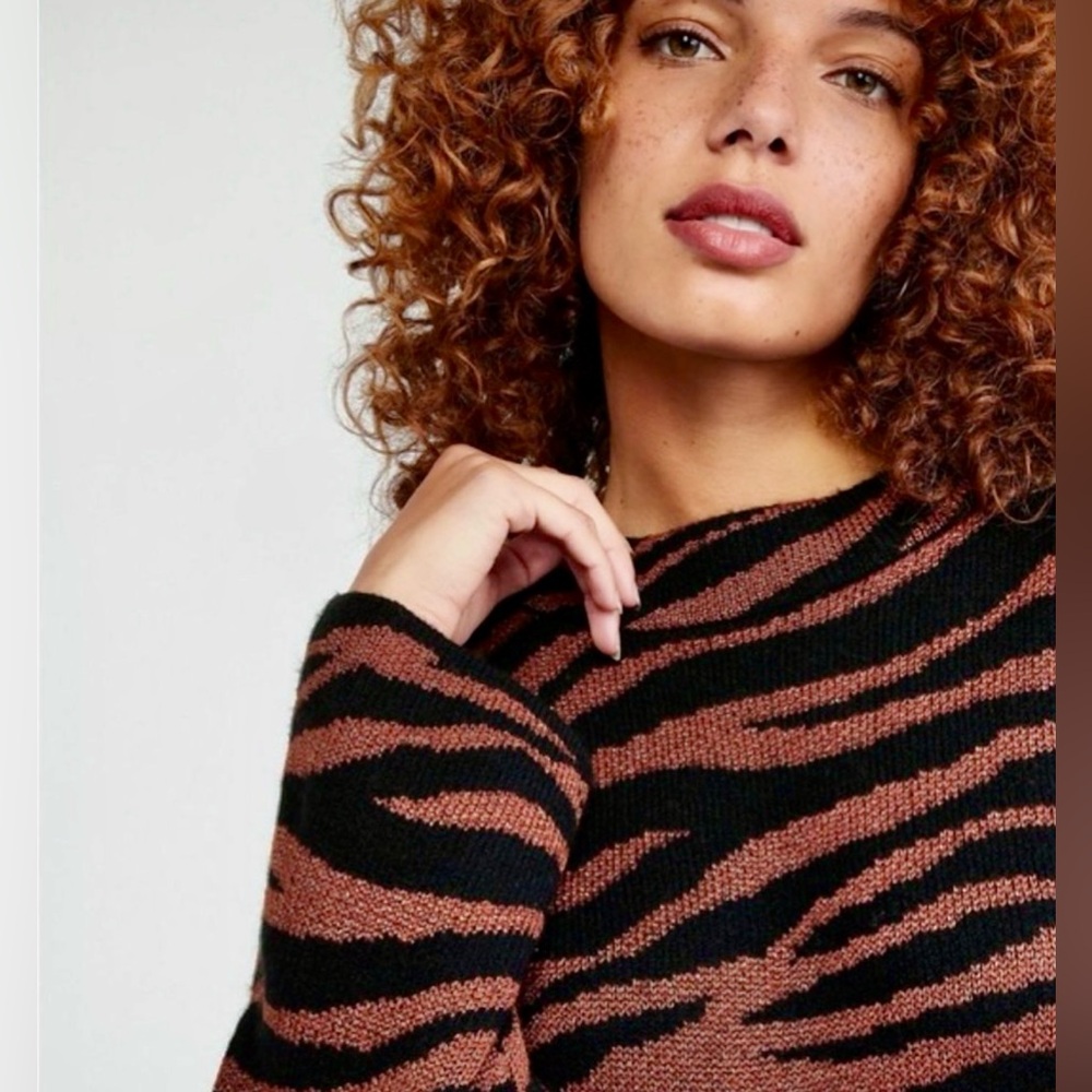 NWT Ann Taylor XS Sweater Dress Bronze Black Zebra Animal Print Metallic Cozy SM